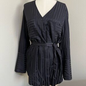 WILFRED black stripped button down dress with belt